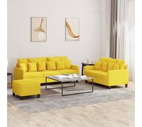 Runheo Ensemble de canapés 3 pièces en Tissu Jaune Clair avec 8 Grands Coussins et 10 Petits Coussins, Structure en métal et contreplaqué, Pouf Polyvalent Compact pour Salon séjour Bureau