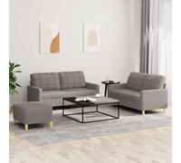 Runheo Ensemble de canapés 3 pièces en Tissu Taupe avec Coussins, Structure métal et contreplaqué, canapé 2 Places Grand et Petit, Pouf Polyvalent pour Salon séjour Chambre