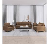 Runheo Ensemble de canapés 3 pièces Marron en Tissu Polyester avec Coussins 6 unités 4 oreillers Structure métal contreplaqué Confortable pour Salon séjour Moderne scandinave