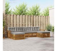 Runheo Ensemble de canapés avec Coussins 6 pièces Gris Naturel et Clair en Bois d'acacia Massif pour extérieur, mobilier modulable pour Jardin, Patio ou Coin Piscine, Confort et Style assurés