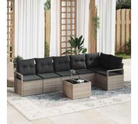 Runheo Ensemble de canapés de jardin avec coussins modulables Poly rotin Gris Clair 7 pièces avec compartiments de rangement pour terrasse, jardin, balcon, extérieur