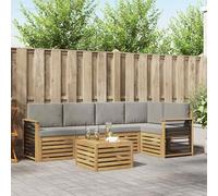 Runheo Ensemble de canapés d'extérieur 6 pcs en Bois d'acacia Massif, mobilier modulable Blanc Gris Clair pour terrasse Jardin, Design Anti intempéries, Confort et élégance pour Moments Sociaux