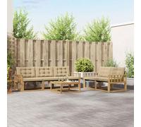 Runheo Ensemble de canapés d'extérieur 6 pièces en Bois d'acacia Massif avec Table, Coussins, modulable, résistant aux intempéries, idéal pour Jardin, terrasse ou Balcon, Confort et élégance