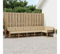 Runheo Ensemble de canapés d'extérieur 6 pièces en Bois d'acacia Massif et Textilène Naturel et Beige, Disposition modulaire, idéal pour terrasse, Jardin ou Patio