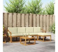 Runheo Ensemble de canapés d'extérieur 6 pièces en Bois d'acacia Naturel et crème pour terrasse Patio Salon Jardin avec Tables et fauteuils