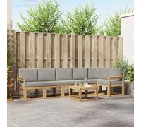 Runheo Ensemble de canapés d'extérieur 7 pcs en Bois d'acacia Blanc et Gris Clair idéal pour Jardins, patios, terrasses ou Autour de la Piscine, Design modulable, résistant aux intempéries et UV
