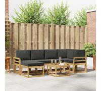 Runheo Ensemble de canapés d'extérieur 7 pièces en Bois d'acacia Blanc et Anthracite, mobilier de Jardin résistant aux intempéries, Composition modulable pour terrasse, Salon ou Patio