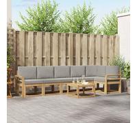 Runheo Ensemble de canapés d'extérieur 7 pièces en Bois d'acacia Blanc et Gris Clair, mobilier modulaire, idéal pour Jardins, patios ou Autour de la Piscine