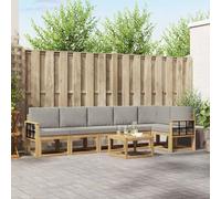 Runheo Ensemble de canapés d'extérieur 7 pièces en Bois d'acacia Blanc et Gris Clair pour Jardin, Patio ou Piscine, modulable, résistant aux intempéries, idéal pour détente et convivialité