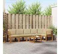 Runheo Ensemble de canapés d'extérieur 7 pièces en Bois d'acacia Naturel et Beige, mobilier modulable pour Jardins, patios ou Autour de la Piscine, idéal pour se détendre ou recevoir