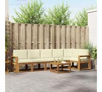 Runheo Ensemble de canapés d'extérieur en Bois d'acacia Naturel et crème 7 pièces modulables pour Jardins, patios ou Autour de la Piscine, offrant Confort, durabilité et Style Pratique