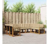 Runheo Ensemble de canapés extérieur 9 pièces en Bois d'acacia Naturel Beige mobilier de Jardin Confortable pour terrasse ou Patio avec Coussins Amovibles et Support Solide