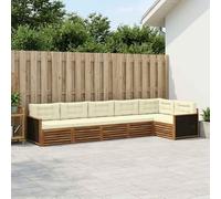 Runheo Ensemble de canapés modulables d'extérieur 6 pièces en Bois d'acacia Naturel et crème pour terrasse Jardin mobilier Confortable Robuste et Durable idéal pour Moments de détente et de Partage