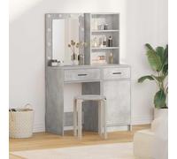 Runheo Ensemble de coiffeuse avec miroir LED et porte, béton gris, 2 pièces avec tiroir, étagères et source d'alimentation USB, idéal pour la chambre à coucher, le maquillage et le rangement des