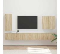 Runheo Ensemble de Meuble TV Mural Chêne Sonoma 6 pcs avec Montage Mural, Meuble de Rangement Durable pour Salon Chambre Console et Centre de Divertissement, Design Polyvalent Style Farmhouse