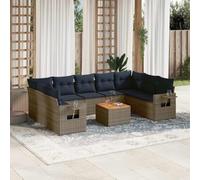 Runheo Ensemble de meubles de jardin 10 pièces gris rotin synthétique modulaire avec coussins, table pliante résistante aux UV pour terrasse, balcon, jardin
