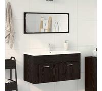 Runheo Ensemble de meubles de salle de bain 2 pièces en bois de chêne noir, montage mural, avec meuble sous lavabo, miroir, pour salle de bain moderne, peu encombrant