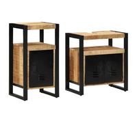 Runheo Ensemble de meubles de salle de bain, 2 pièces, marron massif en bois de manguier brut, 55 x 35 x 60 cm, cadre en métal, pour rangement élégant de salle de bain