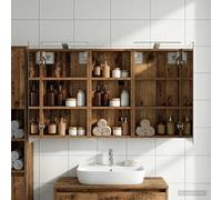 Runheo Ensemble de Meubles de Salle de Bain 3 pcs en Bois d'ingénierie avec Miroir Double Face et éclairage LED, Rangement Suspendu Compact 110 x 10,5 x 60,5 cm, idéal pour Salle Bain Moderne