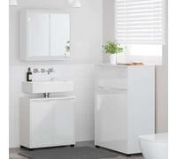 Runheo Ensemble de meubles de salle de bain 3 pièces en bois blanc brillant avec roulettes, armoire de lavabo, armoire à miroir, armoire haute résistante à l'humidité