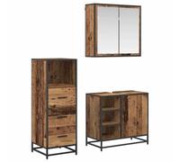 Runheo Ensemble de meubles de salle de bain 3 pièces en bois recyclé 65 x 33 x 60 cm avec tiroirs, miroir et étagère, design moderne pour espace de rangement