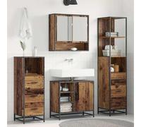 Runheo Ensemble de meubles de salle de bain 3 pièces en bois recyclé avec tiroirs, miroir plat, étagères, montage mural, espace de rangement pour salle de bain moderne, 35 x 37,5 x 166 cm