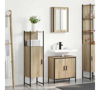 Runheo Ensemble de meubles de salle de bain en bois marron avec étagère et 3 portes à charnières, miroir, lavabo, armoire inférieure, armoire pour invités WC suspendue et debout