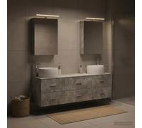 Runheo Ensemble de mobilier de Salle de Bain 5 pièces Gris béton avec Armoire Miroir LED réversible et Robinet, idéal pour Organisation Moderne, résistance à l'humidité, Montage Mural Facile