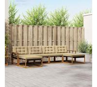Runheo Ensemble de mobilier d'extérieur 6 pièces en Bois d'acacia Naturel et Beige pour terrasse et Jardin Espace convivialité et Confort Durable