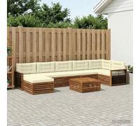 Runheo Ensemble de mobilier d'extérieur 8 pièces en Bois Naturel et crème avec Table, canapés modulaires, poufs, Coussins Amovibles, résistant aux intempéries pour Salon terrasse Jardin