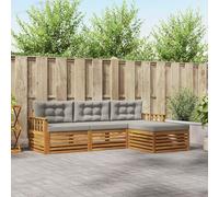 Runheo Ensemble de mobilier d'extérieur Gris Naturel en Bois d'acacia Massif Comprenant canapés, Pouf, Coussins, idéal pour terrasse, Jardin et Patio pour créer Un Espace Convivial