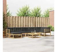 Runheo Ensemble de mobilier d'extérieur modulable 8 pièces en Bois d'acacia Blanc et Anthracite, pour terrasse, Jardin ou Piscine, avec Rangement, canapé, Table