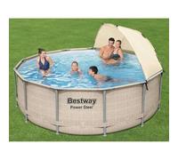 Runheo Ensemble de Piscine avec auvent Power Steel 396x107 cm Structure en Acier résistante à la Corrosion système de Filtration avancé avec Pompe 220-240 V pour baignade familiale en extérieur