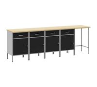Runheo Ensemble de placards de travail avec tiroir 5 pièces en acier noir et gris pour atelier garage organisation robuste finition poudrée idéal pour rangement d'outils et bricolage