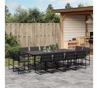 Runheo Ensemble de Salle à Manger de Jardin 13 pcs, Noir Textilène, Acier Enduit de Poudre, Résistant aux UV, 220x107x72 cm, Meubles d'Extérieur avec Coussins