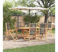 Runheo Ensemble de Salle à Manger de Jardin 7 pièces Gris, Bois d'acacia Massif, 6 Places, pour terrasse, extérieur, Finition huilée