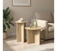 Runheo Ensemble de Tables d'appoint chêne Sonoma 2 pcs avec Rangement Plateau gigogne pour Salon Chambre Bureau Coin décoration Moderne