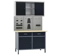 Runheo Ensemble d'établi avec support mural et armoire de rangement en acier pour atelier bricolage garage, table de travail robuste, avec tiroirs et étagères réglables, capacité 500 kg