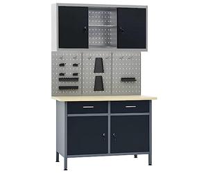 Runheo Ensemble d'établi avec support mural et armoire de rangement en acier pour atelier bricolage garage, table de travail robuste, avec tiroirs et étagères réglables, capacité 500 kg