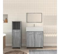 Runheo Ensemble Meuble de Salle de Bain 3 pièces Sonoma Gris Bois d'ingénierie Design Moderne avec lavabo Miroir Colonne Rangement Compact pour Salle de Bain Douche Toilette buanderie