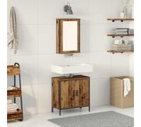 Runheo Ensemble Meuble Salle de Bain 2 pcs Marron Bois d'ingénierie avec Miroir et étagère, Design Moderne Compact pour Espace Rangement sous lavabo, Colonne adaptée Salle Bain, Gain Place Optimal
