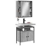 Runheo Ensemble Meuble Salle de Bain 2 pcs Sonoma Gris Bois d'ingénierie Armoire lavabo Miroir Mural Compact Design Rangement Fonctionnel