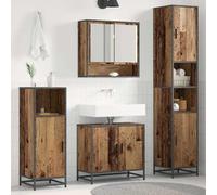 Runheo Ensemble Meuble Salle de Bain 3 pcs Bois Ancien avec Miroir et Colonne Suspendue, Rangement Complet Mural Compact et Moderne pour lavabo Vasque Porte tiroir Placard