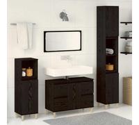 Runheo Ensemble Meuble Salle de Bain 3 pcs chêne Noir Bois d'ingénierie Moderne Mural avec Rangement Compact Colonne Commode Suspendue tiroir Porte Simple Double Design