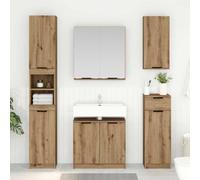 Runheo Ensemble Meuble Salle de Bain 3 pcs en Bois d'ingénierie chêne Artisanal avec Miroir Plan, 9 étagères intégrées et 6 Portes à charnières pour Rangement Compact et Moderne
