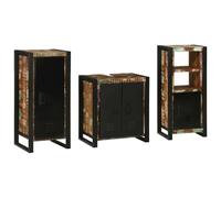 Runheo Ensemble Meuble Salle de Bain 3 pcs en Bois recyclé Solide avec Armoire Murale, tiroirs et étagères pour Rangement Compact Moderne Design Complet