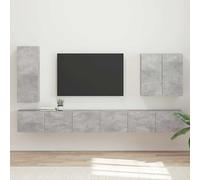 Runheo Ensemble Meuble TV Mural Gris béton 6 pièces avec Montage Mural, Console et Table pour Salon, Chambre, Centre de Divertissement Style Farmhouse Pratique et Durable