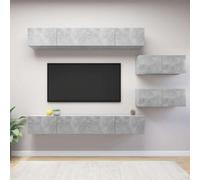 Runheo Ensemble Meuble TV Suspendu 6 pcs Gris béton Bois d'ingénierie 4 unités 100x30x30 cm 2 unités 80x30x30 cm Salon Chambre Rangement Durable