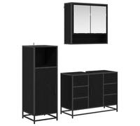 Runheo Ensemble mobilier Salle de Bain 3 pcs chêne Noir Bois d'ingénierie 80x33x60 cm avec Miroir, Meuble sous-Vasque et Armoire Colonne Suspendue Design Moderne