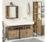 Runheo Ensemble mobilier Salle de Bain 4 pcs chêne Artisanal Bois d'ingénierie Moderne Design Mural Complet avec Armoire Miroir Vasque Colonne et Rangement Suspendu